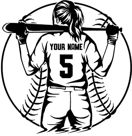 Personalized Custom Girl Women Softball/Baseball Player Vinyl Vehicle Window Decal - Choose Your Name & Numbers Custom Player Jerseys Vinyl Decal Sticker Decor Kids Bedroom