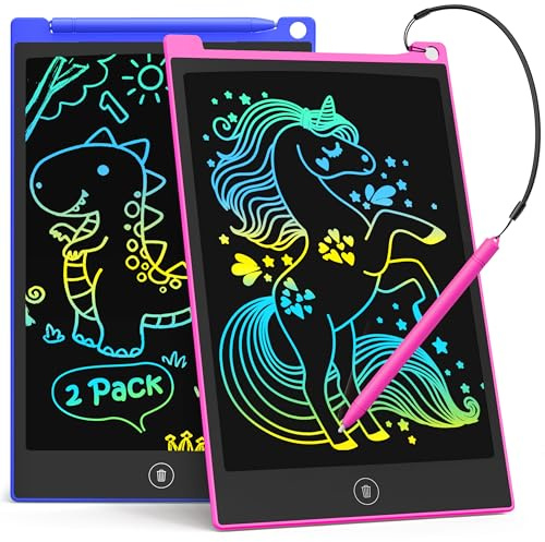 TECJOE 2 Pack LCD Writing Tablet, 10 Inch Colorful Doodle Board for Kids, Electronic Drawing Tablet Drawing Pads,Kids Travel Games Activity for Learning,Gifts for 3–6-Year-Old (Dark Blue and Magenta)