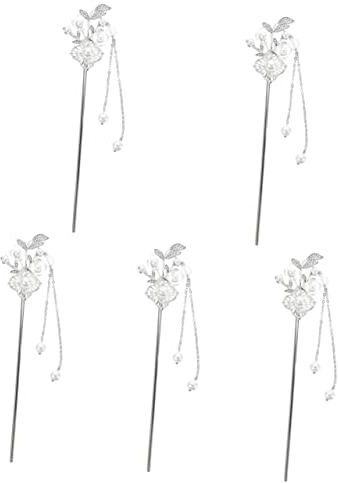 FRCOLOR 5pcs Elegant Flower Hair Chopstick Tassel Traditional Chinese Style Hair Stick Accessory for Women and Girls for Festivals and Special Occasions