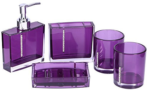 Gavigain Bad-Accessoires Set, 5PC/Set Seifenspender und Zahnbürstenhalter Set, Acryl Bad-Accessoires Badetasse Flasche Zahnbürstenhalter Seifenschale