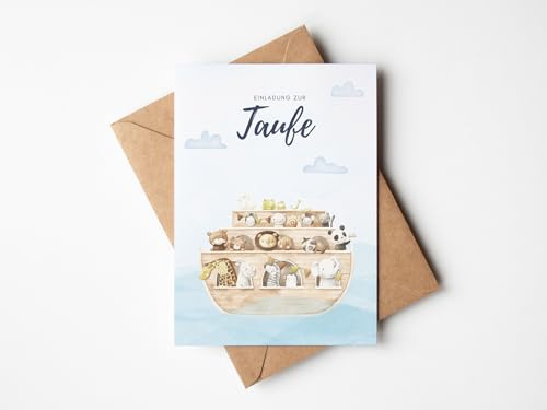 Paperlane by Essi 10er-Set Taufe Einladungskarten Arche - Taufeinladung - inkl. Umschläge 10 Stück (10er Einladungskarten, Arche)