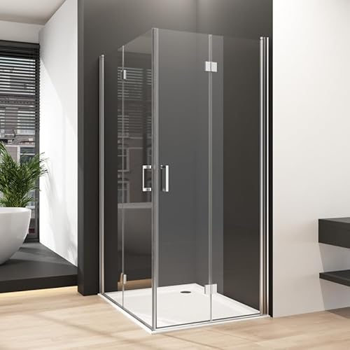 Duschkabine Eckeinstieg 90x100cm Falttür Duschabtrennung, Eckeinstieg Dusche mit Doppel Falttür Duschwand aus 6mm NANO Sicherheitsglas, Glas Leichte Reinigung, Komplettdusche 90x100x195cm