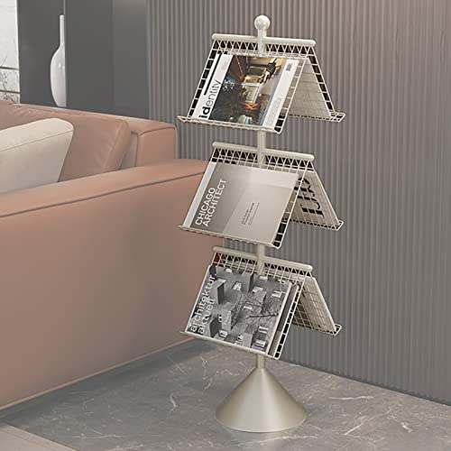CASEGO Stehender Zeitschriftenständer, drehbarer Prospektständer mit konischer Basis, Metallmaterial, robust und langlebig (weiß)