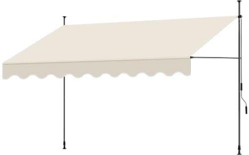 tectake Store banne sans Perçage Auvent Marquise Retractable avec Manivelle Multi-Fonction Store latéral Enroulable Brise Vue Brise Soleil Opaque en Aluminium - Beige, 350 x 180 cm