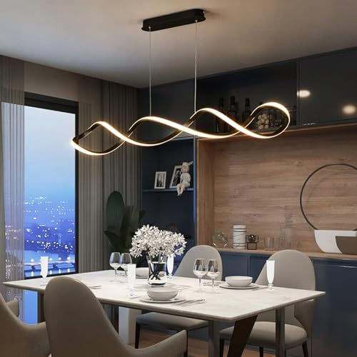 LED Hängeleuchte Esstisch Pendelleuchte höhenverstellbar Kronleuchter mit Fernbedienung Pendellampe Moderne Hänge lampe für Esszimmer wohnzimmer Schlafzimmer Küche Büro Leuchte (Schwarz-, L120cm)
