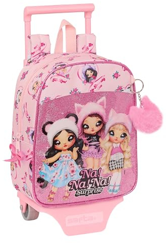 Safta NANANA FABULOUS - Mochila Guardería con Carro, Ideal para Niños de Diferentes Edades, Cómoda y Versátil, Calidad y Resistencia, 22x10x27 cm, Color Rosa