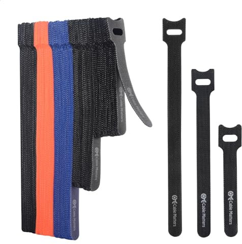 Cable Matters 100-Pack 10,15,20cm Reusable Cable Ties/Cable Ties Reusable with 19 KG Tensile Strength - Multi-Color Black, Blue, and Orange Cable Straps, Hook and Loop Straps