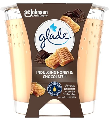 Glade Bougie Vegan Parfum Infusé Huiles Essentielles - Nouvelle Formule Sans Huile De Palme - Indulging Honey & Chocolate - 6 Bougies