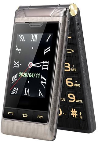 QIeAny Backup Machine for The Elderly/children, Classic Flip Phone, Support Dual Sim Card, 2.8 In+2.4 in Screen, With SOS Button/1200 MAh Battery/Large Volume/Large Keypad,Grey