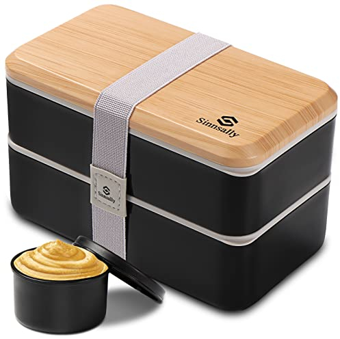 Sinnsally Porta Pranzo da Ufficio,1400ml Bento Lunch Box Prova di Perdite per Adulti,Contenitore per Pranzo a Prova di Perdite con Scomparti Posate senza BPA,Sicuri per Microonde e Lavastoviglie(Nero)