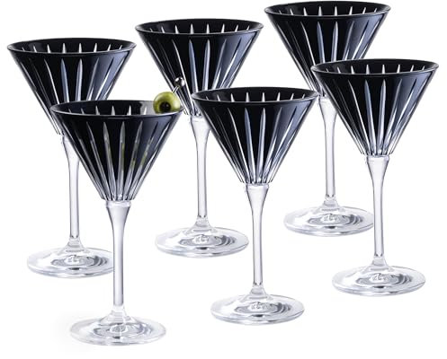 Barski Colored Martini Cocktail Glass - Black Stemmed Martini Champagne Glasses - For Martini - Champagne - Gin - Cocktails - Margarita - Set of 6 - Gift Ready - Black - 7 Oz. - Made in Europe