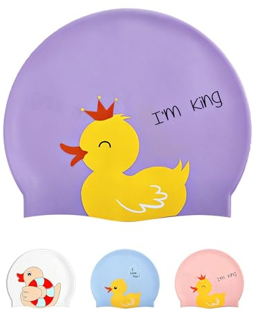 Gorro Natación Niños de 6 a 14 años - Gorro Piscina Niños y Niñas de 6 a 14 años de Silicona e Impermeable (Púrpura)