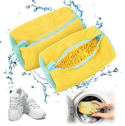 Ailan Schuhwaschmaschinenbeutel, wiederverwendbarer Schuhputzbeutel für die Waschmaschine, geeignet für alle maschinenwaschbaren Schuhe, verhindert Verformungen der Schuhe (Yellow-2pcs)