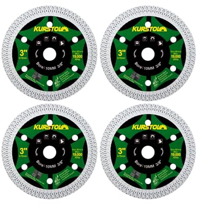 KURSTOL Diamond Tile Saw Blade - 4pcs 75mm Cutting Disc for Porcelain Ceramic Granite Marble Artificial Stone with 10mm Bore for Mini Angle Grinder | Mini Angle Grinder Blade for Ceramic Tile Granite Marble Artificial Stone