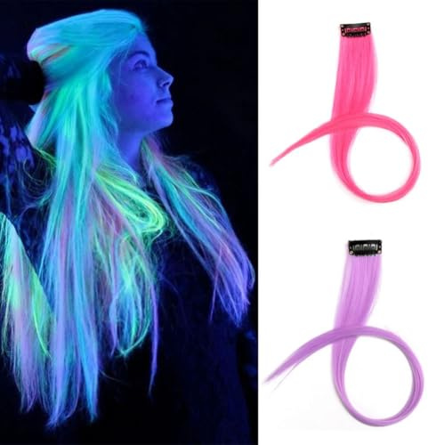 Extensiones de cabello de colores brillantes de 20 pulgadas, 3 unidades, resistentes al calor, con clip, multicolor, con reflejos (YG08#)