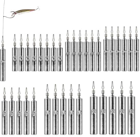 SUPAWAY Set di 35 pesi da pesca, set di piombi da pesca cilindrici, 6 dimensioni Sinker da 3,5 a 20 g, kit di pesi da pesca Drop Shot Rig per acqua salata e acqua dolce (pendente in acciaio