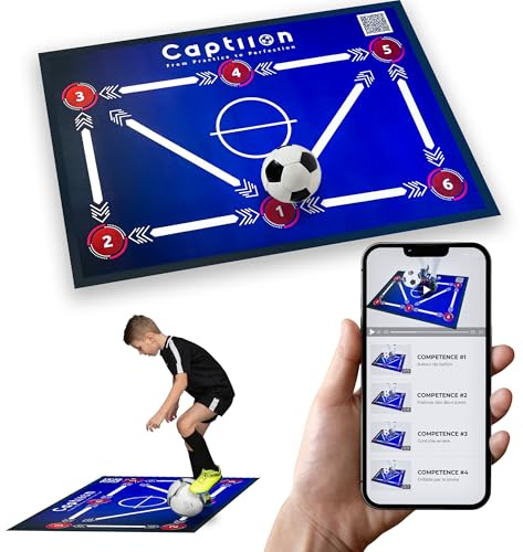 CAPTIION Tapis d'entraînement football - 80 X 120 cm - tapis de foot entrainement connecté avec vidéos, tapis entraînement football maison - Idéal pour un cadeau foot garcon 10 ans