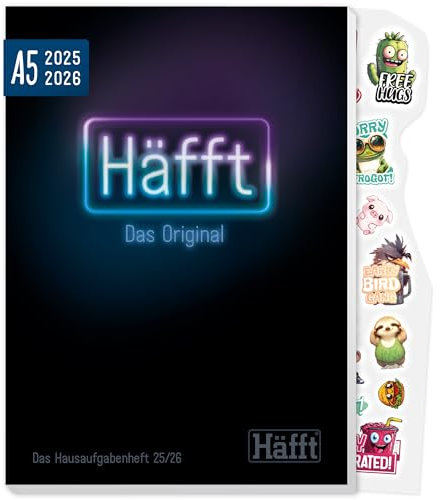 Häfft® Original Hausaufgabenheft 2025/2026 A5 Neon Black ultimativer Schülerkalender, Schülerplaner - nachhaltig & klimafreundlich