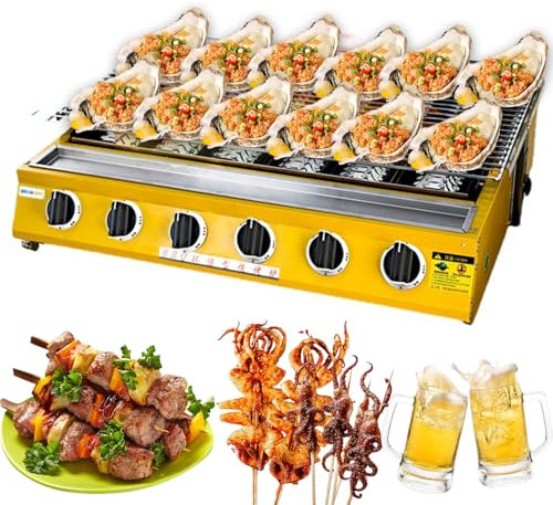 Parrilla Portátil De Gas De Sobremesa, Plancha De Propano De 6 Quemadores con Trampa De Grasa, Ideal para Uso En Interiores Y Exteriores, Ideal para Camping, Picnics, Asados ​​de Ostras Y Más.