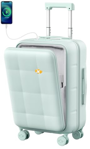 MGOB Handgepäck Koffer 56x35x25 cm, Hartschalen Koffer mit Laptopfach, Leichter Trolley Koffer 4 Rollen mit 360° Spinner TSA-zugelassenem Schloss und USB & Type-C-Anschlüssen- Hellgrün