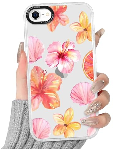 Yoedge Handyhülle für iPhone 8/7/SE 2020/SE 2022 Hülle mit Hibiskus Muster | Aesthetic Meerestier Sommer Bunt Design Case Mädchen Geschenk Schutzhülle, Transparent Silikon Kratzfest Cover, Rosa 02