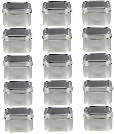 EXAOMBLE 15pezzi Scatole Quadrate in Metallo Con Coperchi Finestra Per Produzione Di Candele Contenitori Per Candele Fai Da Te Scatole Per Cosmetici Realizzate in e Pvc Di Resistenti Alla r