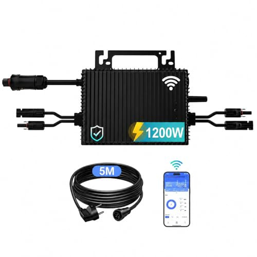 Mikro Wechselrichter 1200W mit 2 MPPT, WLAN, IP67, Balkonkraftwerk | Plug & Play mit 5 m AC-Kabel, bis zu 96 % Wirkungsgrad und App-Steuerung