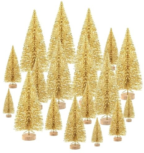 Ciieeo 48 Stück Teiliges Weihnachtsbaum Deko Set Goldene Miniatur Tannenbäume Realistische Nachbildung Kreative Tischdekoration für Zuhause Büro Hotel Langlebig und Festlich