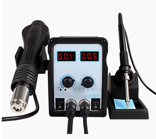 HYZHANHONG Soldering Station, 2 in 1 Digital Display Hot Air Rework Station with 3 Standard Air Nozzles,LED Dual Digital Display with Heat Gun And Solder Iron Kit