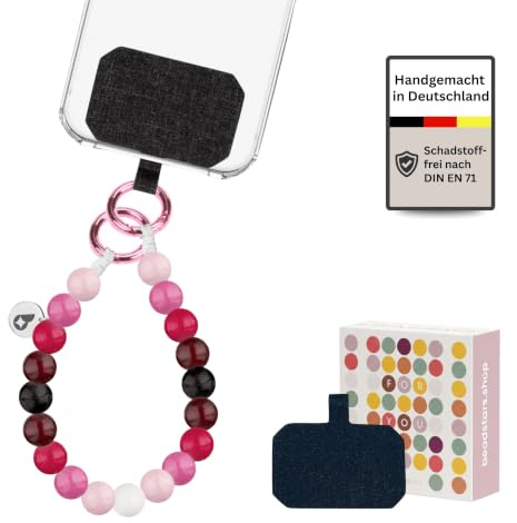 beadstars® Handykette kurz aus Holzperlen | Universal Handyanhänger für alle Smartphones | Handmade in Germany | kompatibel mit iPhone, Samsung u.a. | ideal als Geschenke für Frauen (Amarena Delight)