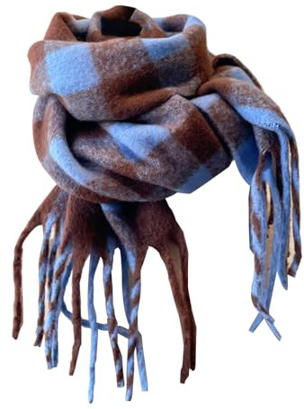Uqezagpa Unisex warmer Schal, modisch, Quasten, Halstuch, Herbst, Winter, langer Schal für Herbst und Winter, vielseitiger Schal, Blau / Braun, One size
