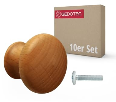 Gedotec 10 Stück Möbelknopf URSULA Holz Kirschbaum Ø 35 mm mit Messinggewindeeinsatz Schraube M4×25 mm inkl | Massivholz Knopf Möbelgriff Holzknauf Schrankgriff Schubladengriff Kommodengriff