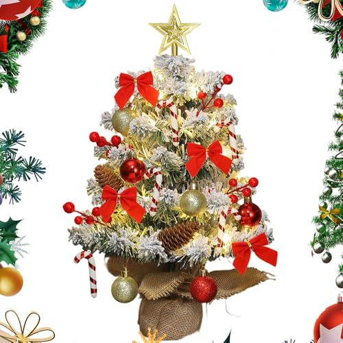 Mineup Mini Albero di Natale con Luci, 45 cm Albero di Natale Piccolo, Mini Albero Di Natale Artificiale con Pigne e Bacche Rosse, Piccolo Albero di Natale da Tavolo, Regalo, Soggiorno