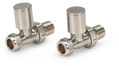 LavaTap Heizkörperventile Paar 15mm - Manuelles Heizkörperventil Set für Zentralheizung - Langlebiges Messing - Kompatibel mit Standard UK Heizkörpern und Heizsystemen (gebürstet, gerade)