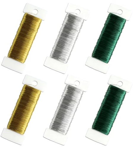 0.35 mm x 300m Basteldraht Dünn,6 Rollen Blumendraht Dünn Gold Grün Silber,Draht zum Basteln,Weihnachten Dekoration,Handwerk,Pflanzen,Wickeldraht Bindedraht (G-S-G)