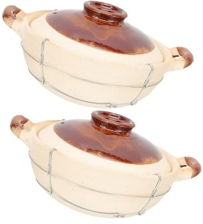 DIYEAH 2 piezas Cazuela de Barro con Tapa Olla de Barro Japonesa con Mango Resistente al Calor para Estofados y Sopas Utensilio Versátil para Cocina Casera