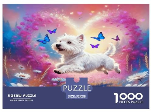Puzzle West Highland White Terrier 1000 Pièces pour Adultes Et Enfants, Jeu De Société Convivial, Casse-tête Buisson Fleuri, Décoration Intérieure, Cadeau Famille 52x38cm/1000pcs