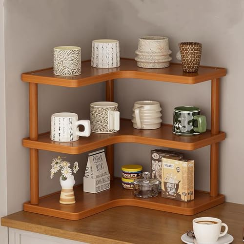 Dreamhousey Estante de especias de esquina para encimera de cocina de 3 niveles, armario doméstico, taza de café, estante de almacenamiento de condimentos, organizador de condimentos, estantería de