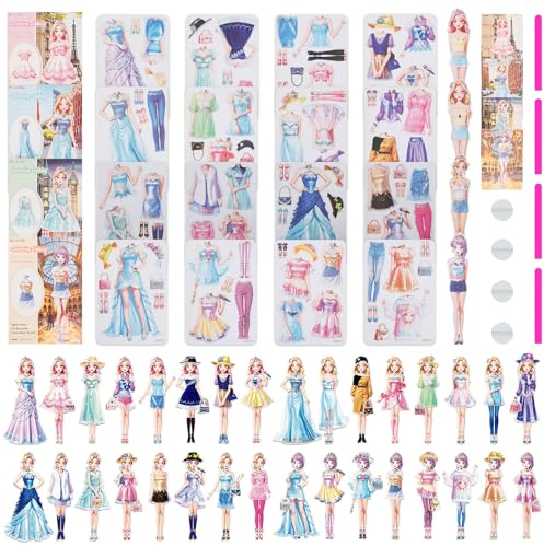 Deuson 4 Stück Magnetische Anziehpuppe,Anziehpuppen Magnetisch,Anziehpuppen aus Papier,Papierpuppen zum Anziehen,für Mädchen im Alter von 4–10 Jahren(mischfarbe)
