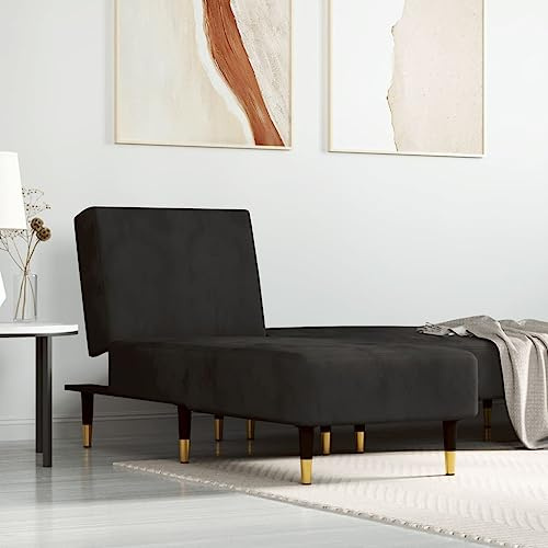 RMIHSJG Chaise longue nero velluto regolabile in 3 posizioni, gambe in metallo, moderno divano lounge esperienza di seduta comoda, rivestimento in velluto, imbottitura in schiuma ad alta densità