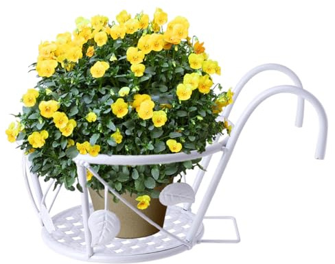 VILLCASE Portafiori in Ferro Battuto Porta Vasi Appeso per Balcone Bianco Stile Foglia Supporto per Piante da Esterno e Balconetta