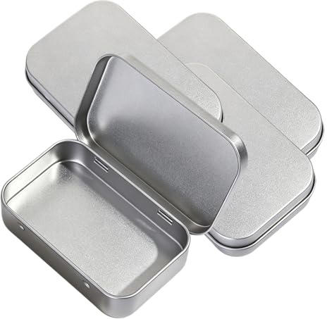 YCZARD 4Pcs Small Tins Containers, Metal Rectangular Tin Cans, Portable Empty Storage Box with Lid for Candy Key Earrings and Small Items Silver 95x60x21mm
