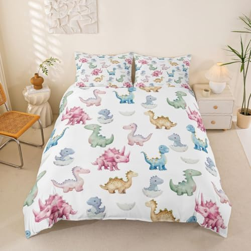 Homemissing söt dinosaurie påslakan dubbel storlek tecknad dinosaurie täcke skydd för pojkar flickor Kawaii sängkläder set 3 st rumsdekor