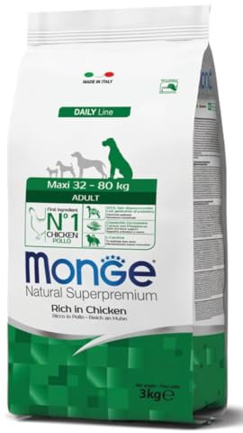 Monge Natural Superpremium Adult, per di Tutte Le Razze (Cibo Secco per Cani tra 32 e 80 kg, con Pollo, Molto Ricco di Fibre e vitamine, 12 kg)