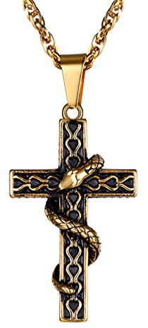 PROSTEEL Kreuz Anhänger Halskette Schlange schlingt Kette für Männer Jungen personalisiert Modeschmuck Accessoire Edelstahl/18k vergoldet