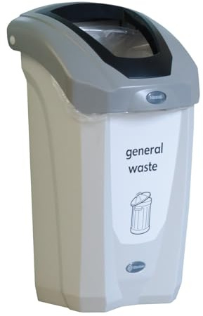 Glasdon Nexus 30 General Waste Bin Office Kitchen Rubbish Bins With Lid | 30 Litre Slim Indoor Office Recycling Bins with White Waste Sticker, Sack Retention System, 5 Year Manufacturer Warranty