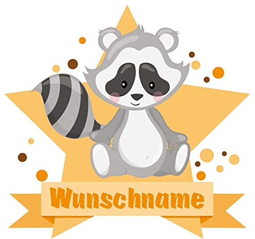 Samunshi® Süßer Waschbär Aufkleber mit Namen Autoaufkleber Namensaufkleber Kinder - 10x8,8cm mehrfarbig
