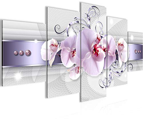 Runa Art Bild Wohnzimmer Schlafzimmer Blumen Orchidee 5 Teilig Abstrakt Grau Violett Wandbilder auf Vlies Leinwand 007953a