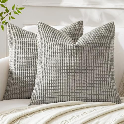 MIULEE Kissenbezug 60x60 Hellgrau Sofakissen Kordsamt Kissenbezüge | Quadrat Cord Dekokissen Kissenhülle Dekorativ Couchkissen Bezug Weich für Wohnzimmer Schlafzimmer 2er Set