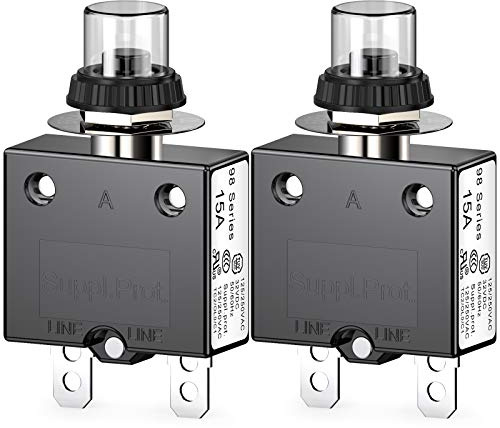 CLDIY - Interruttore termico, 98, serie 15A, 125/250 VAC, reset per interruttore con morsetti a collegamento rapido e copertura dei tasti impermeabile, 32 VDC, 2 pezzi